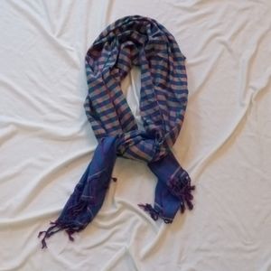 Vtg Artisan Neck Stole scarf Cotton Madras check USA EUC